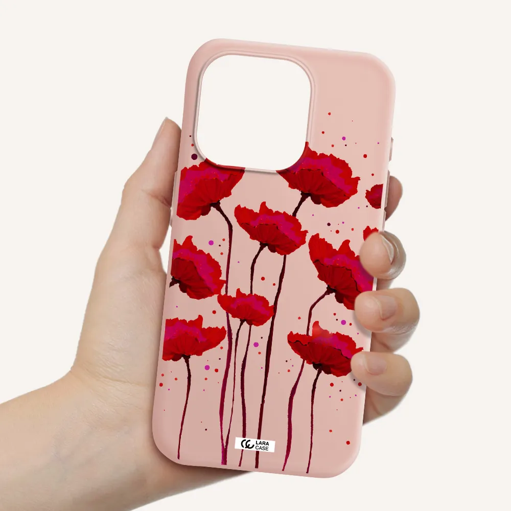 Red Fashion Flower Apple Iphone 15 Pro Silicone Pastel Pink Case