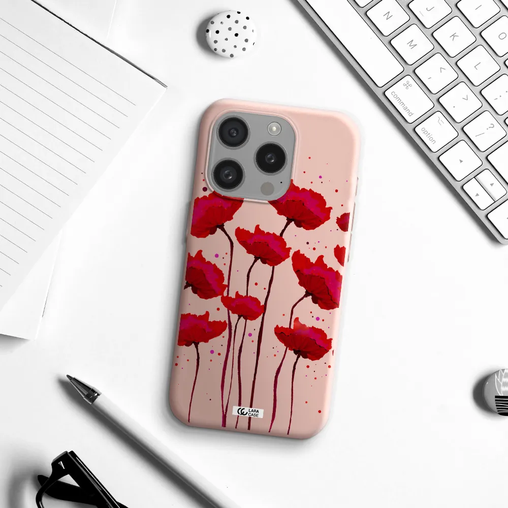 Red Fashion Flower Apple Iphone 15 Pro Silicone Pastel Pink Case