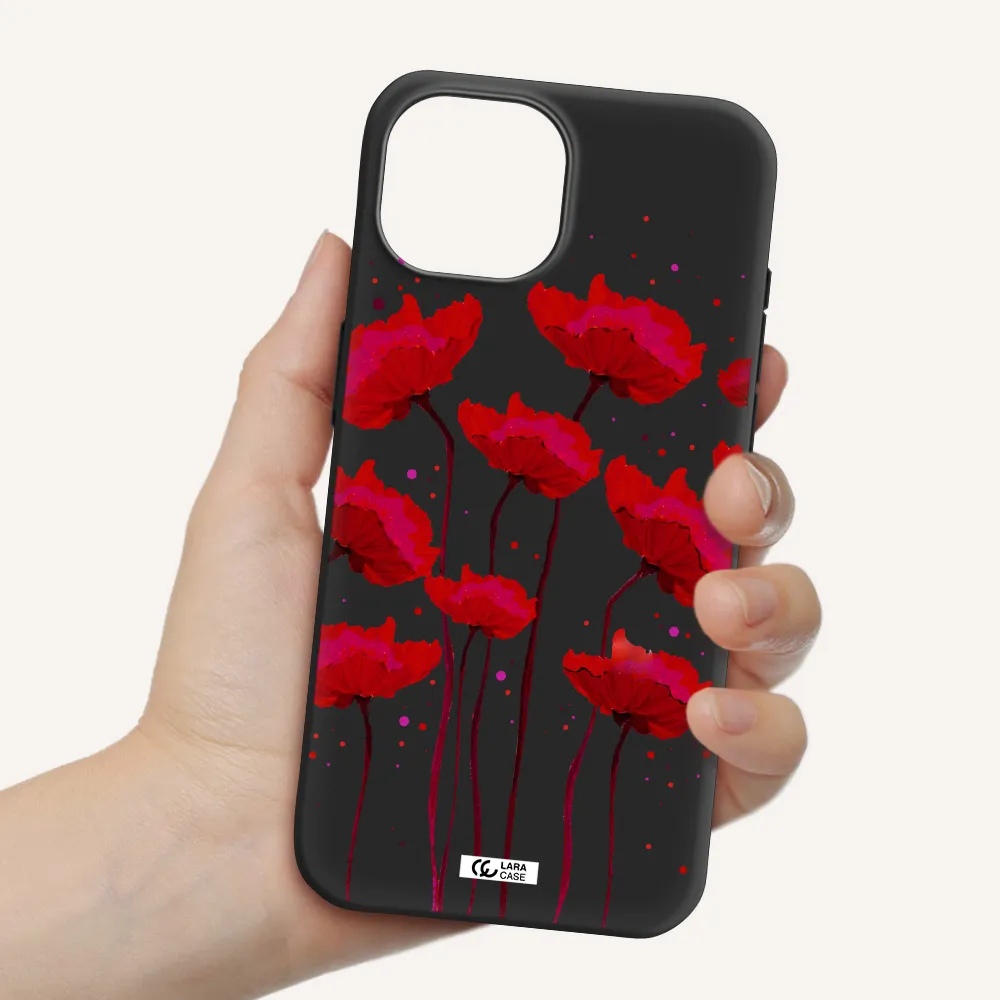 Red Fashion Flower Apple iPhone 15 Silicone black Case