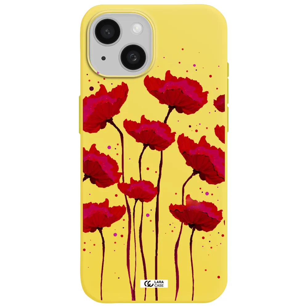 Red Fashion Flower Apple iPhone 15 Silicone canary yellow Case