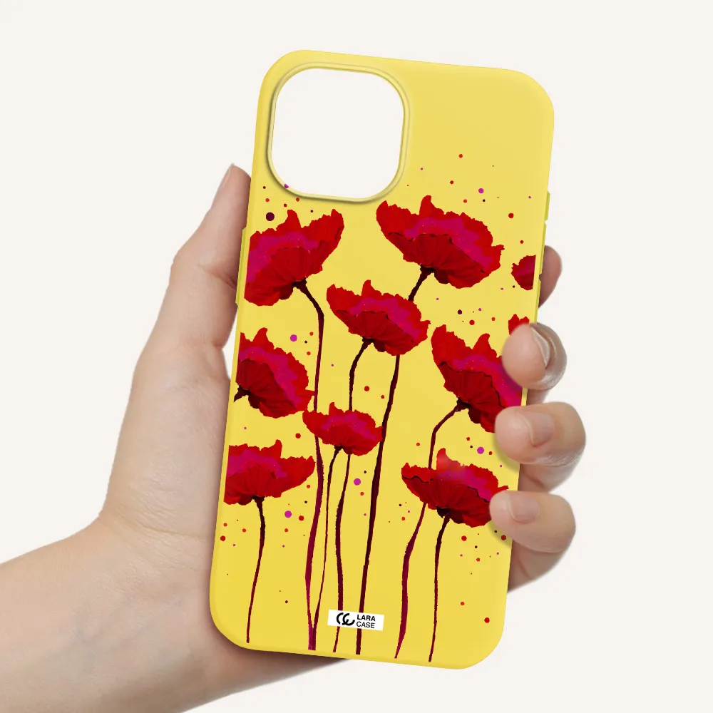 Red Fashion Flower Apple iPhone 15 Silicone canary yellow Case