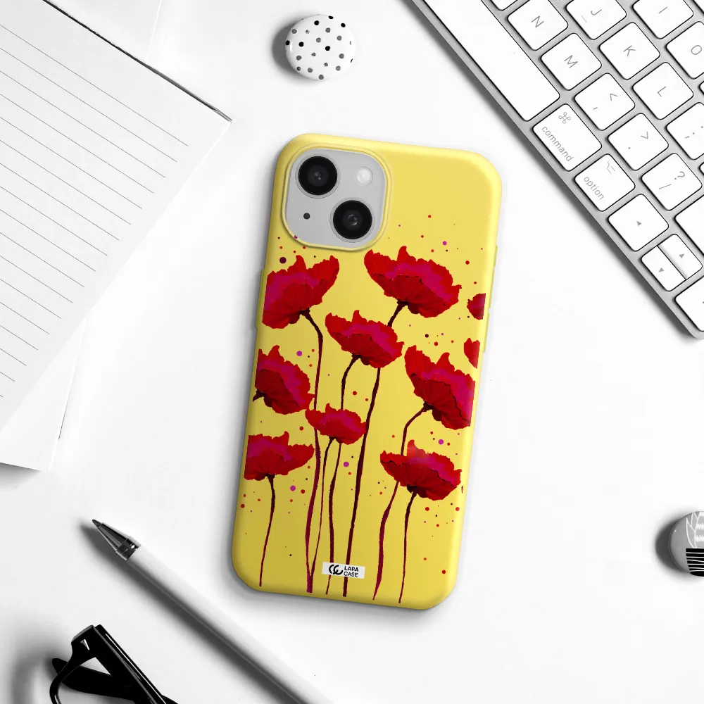 Red Fashion Flower Apple iPhone 15 Silicone canary yellow Case