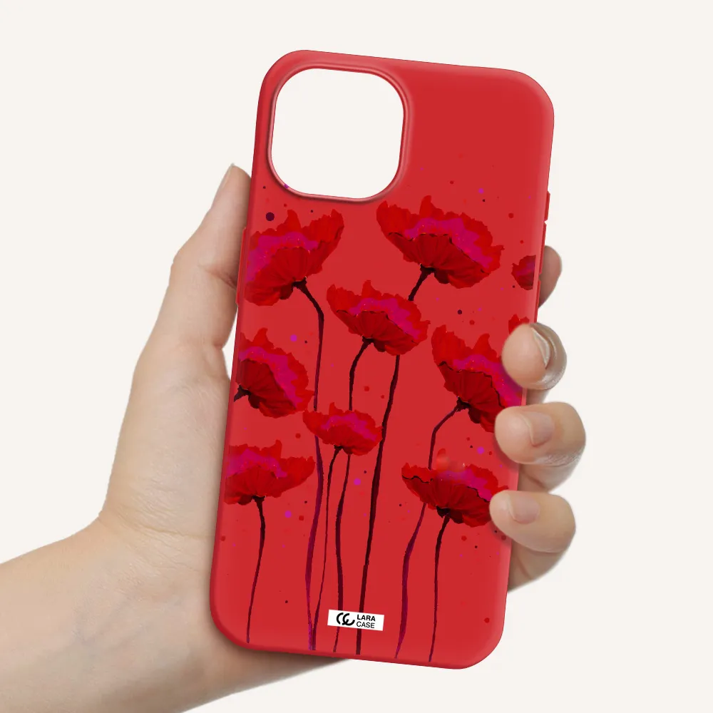 Red Fashion Flower Apple Iphone 15 Silicone Imperial Red Case