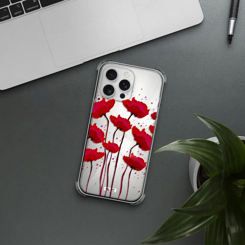 Red Fashion Flower Apple Iphone 16 Pro Max Clear Pc Case