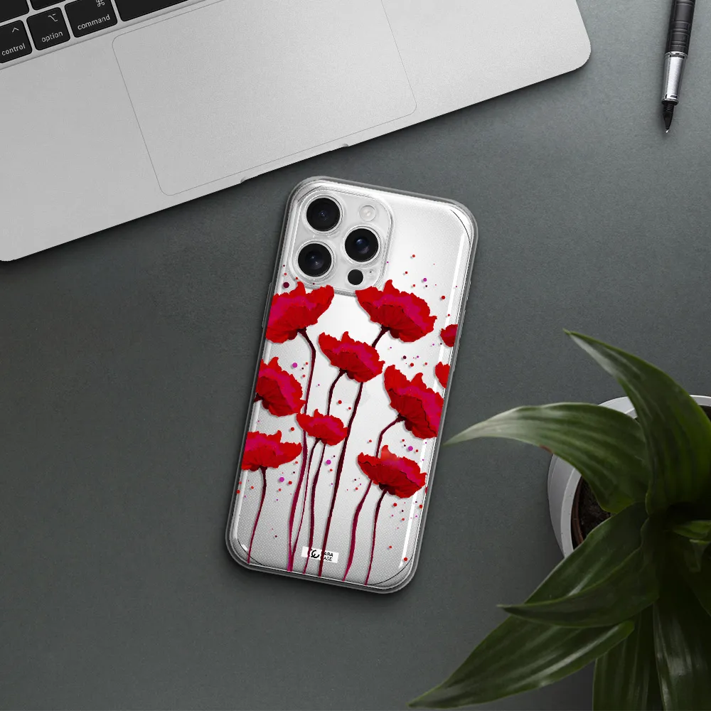 Red Fashion Flower Apple Iphone 16 Pro Max Clear Tpu Case