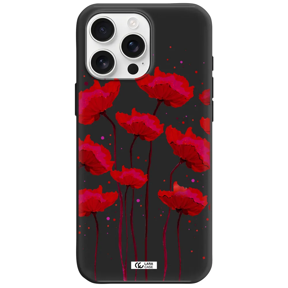 Red Fashion Flower Apple Iphone 16 Pro Max Silicone Black Case