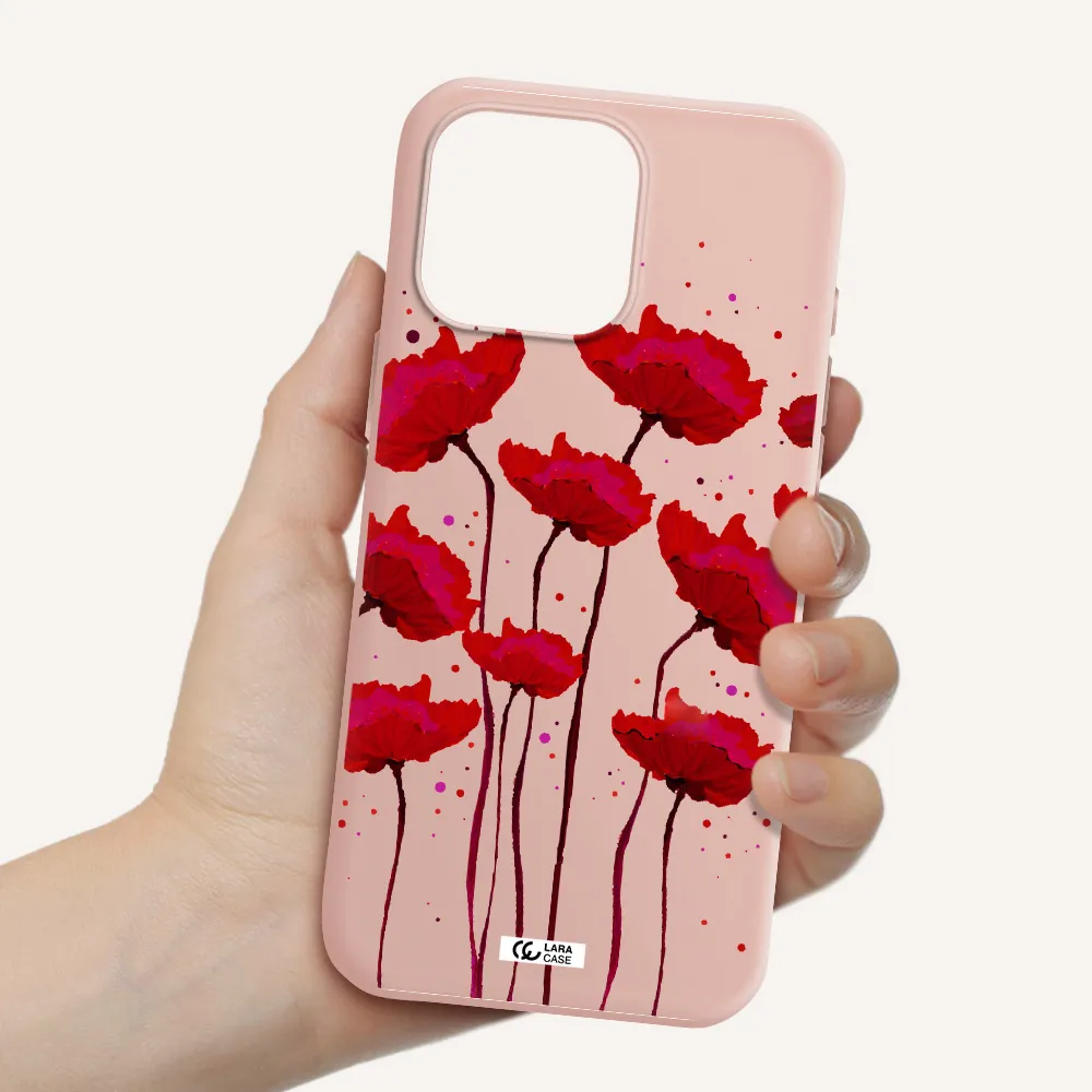Red Fashion Flower Apple Iphone 16 Pro Max Silicone Pastel Pink Case