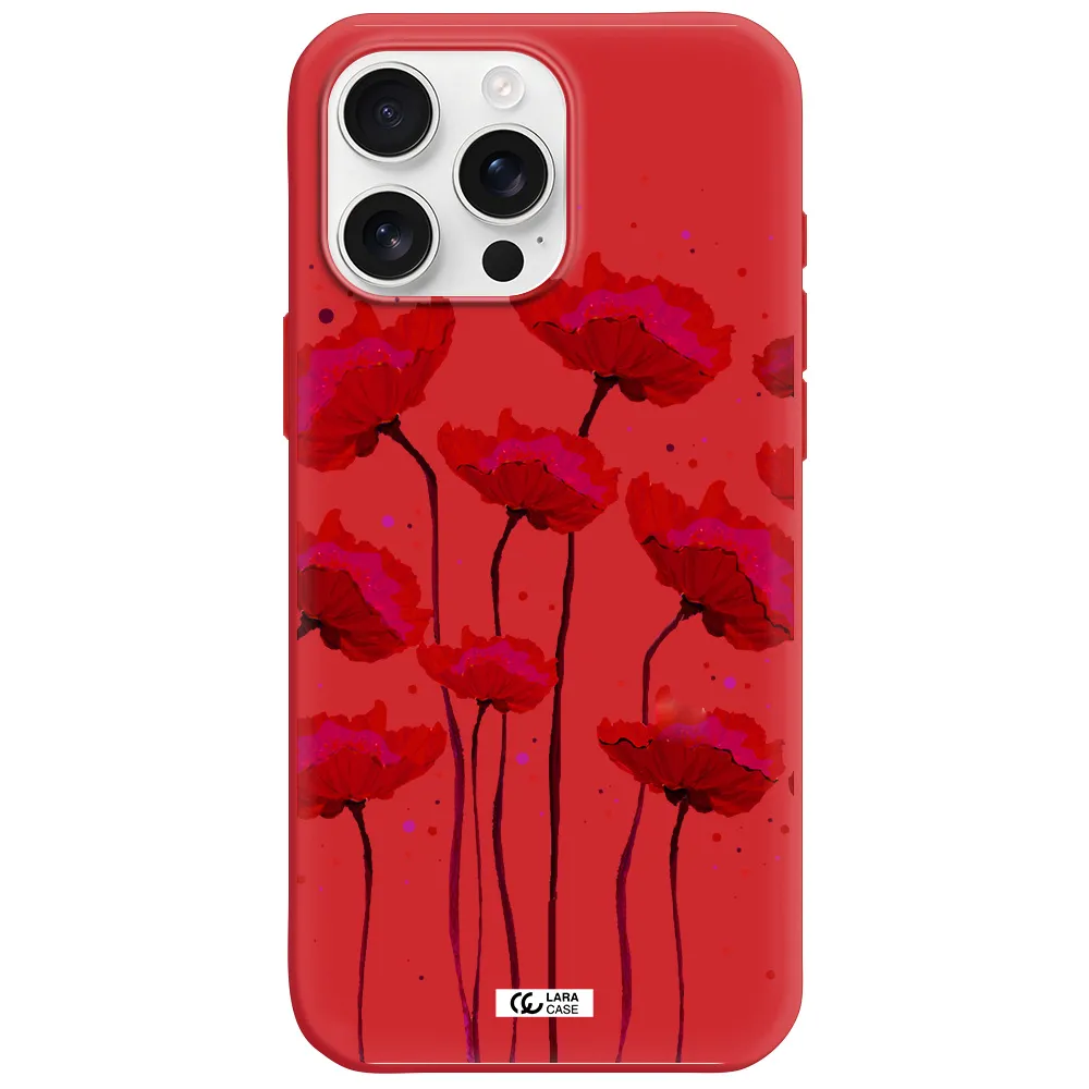 Red Fashion Flower Apple Iphone 16 Pro Max Silicone Stone Case