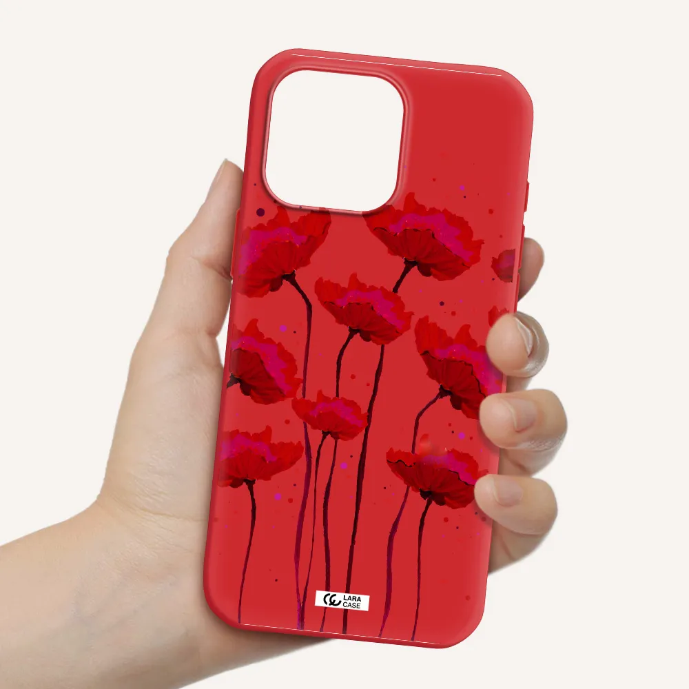 Red Fashion Flower Apple Iphone 16 Pro Max Silicone Stone Case