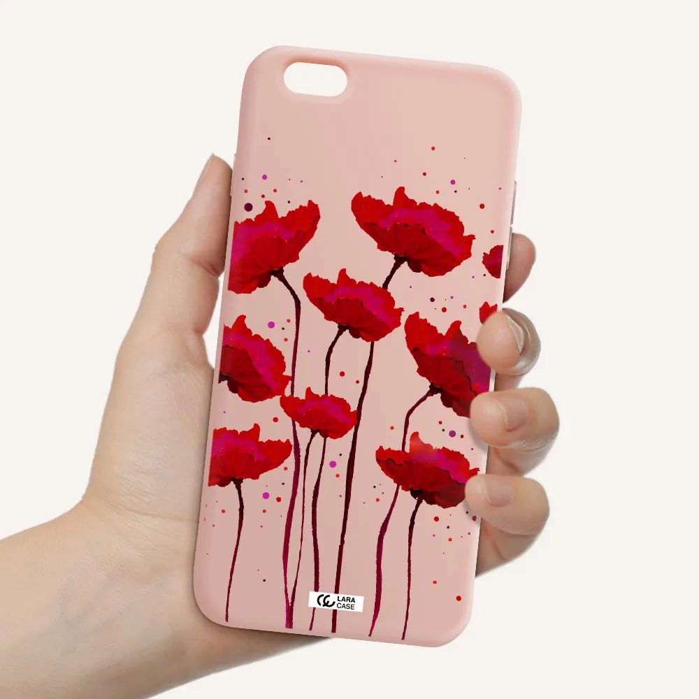 Red Fashion Flower Apple iPhone 6 plus Silicone pastel pink Case