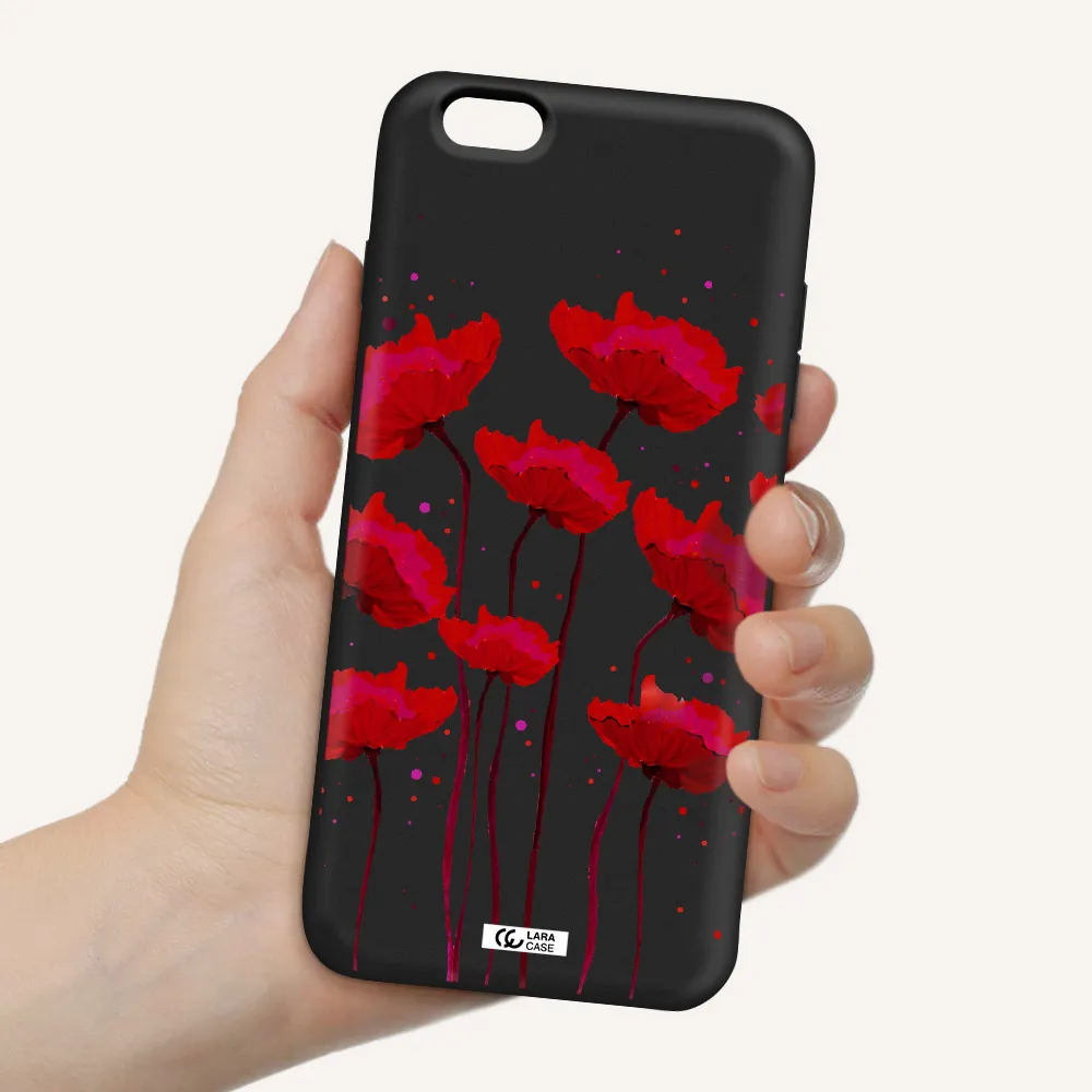Red Fashion Flower Apple iPhone 6 s plus Silicone black Case