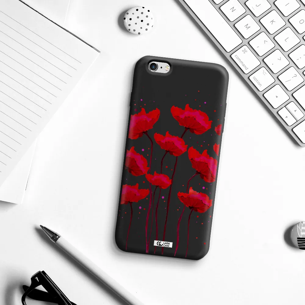 Red Fashion Flower Apple iPhone 6 s plus Silicone black Case