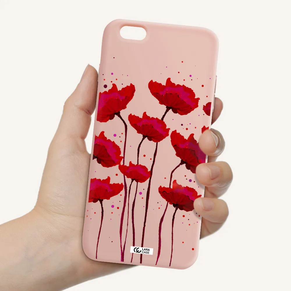 Red Fashion Flower Apple iPhone 6 s plus Silicone pastel pink Case