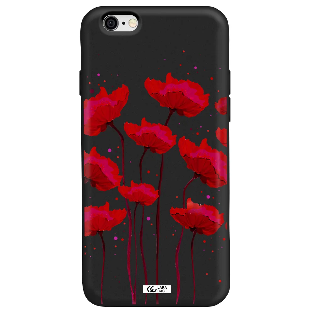 Red Fashion Flower Apple iPhone 6 Silicone black Case