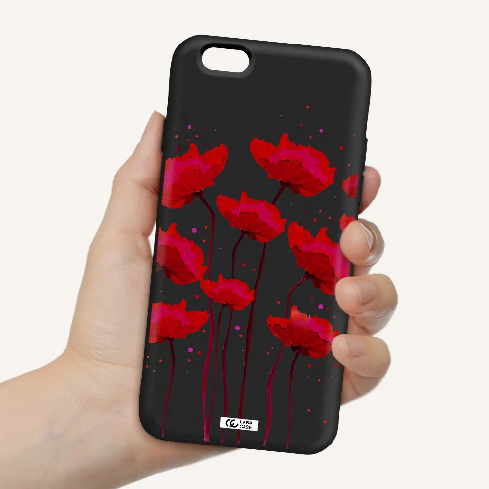 Red Fashion Flower Apple iPhone 6 Silicone black Case
