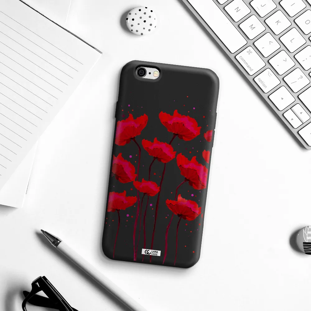 Red Fashion Flower Apple iPhone 6 Silicone black Case