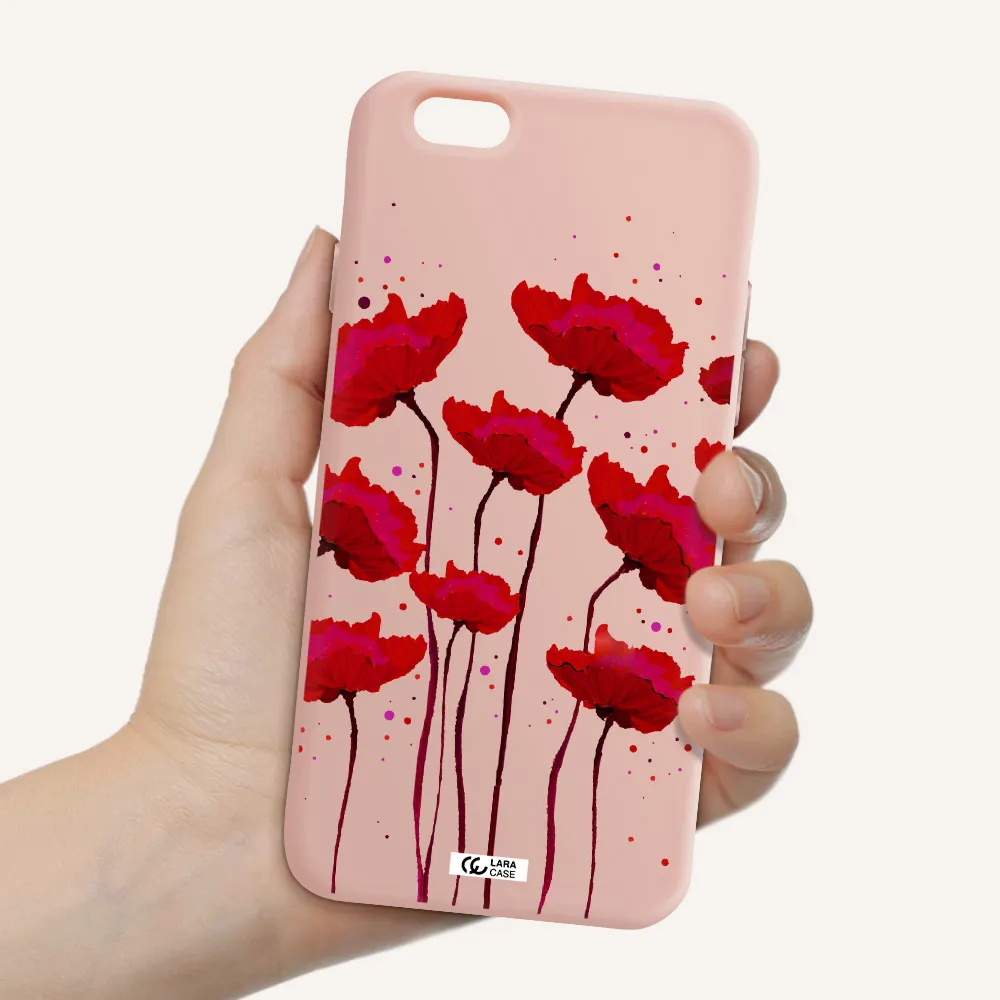 Red Fashion Flower Apple iPhone 6 Silicone pastel pink Case