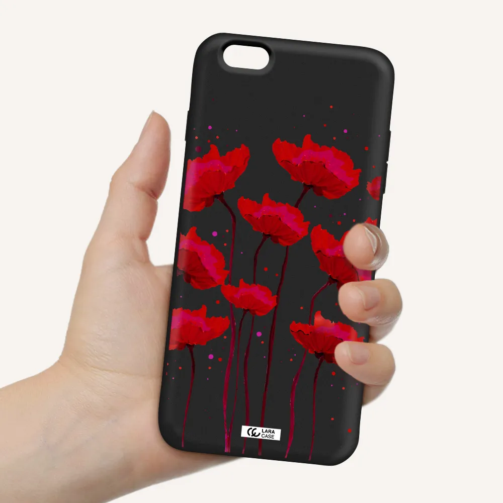 Red Fashion Flower Apple iPhone 6S Silicone black Case