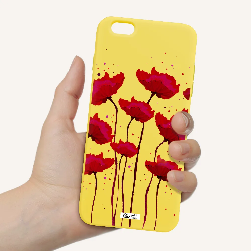 Red Fashion Flower Apple iPhone 6S Silicone canary yellow Case