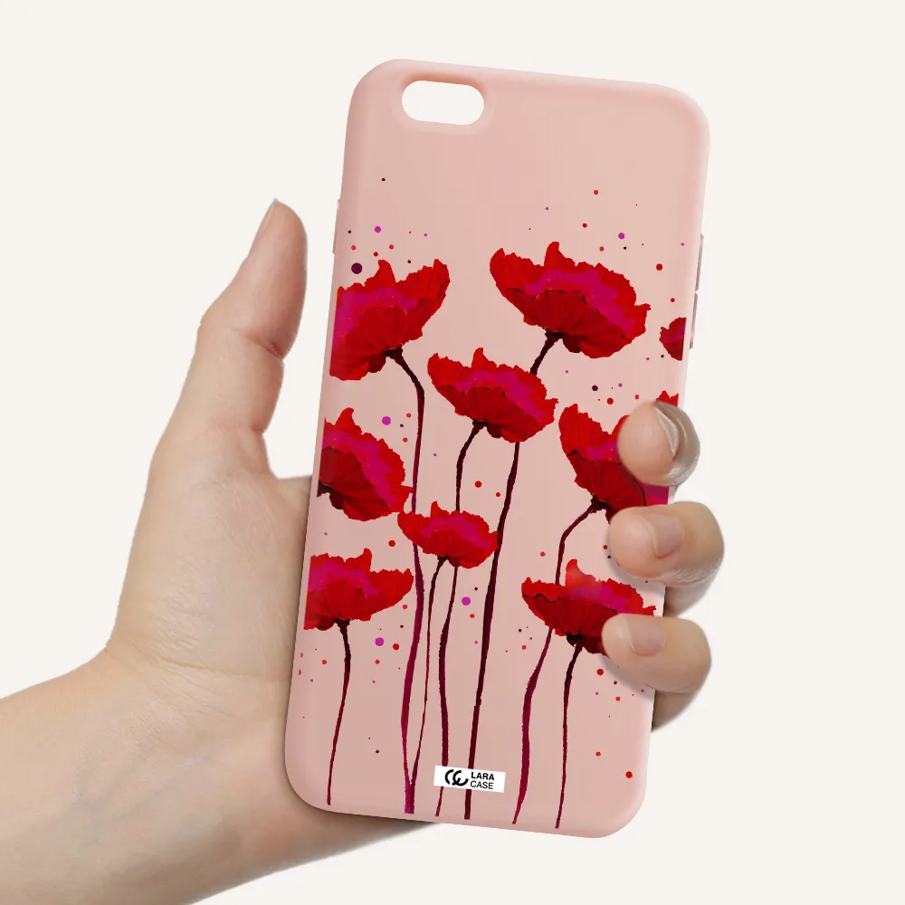 Red Fashion Flower Apple iPhone 6S Silicone pastel pink Case