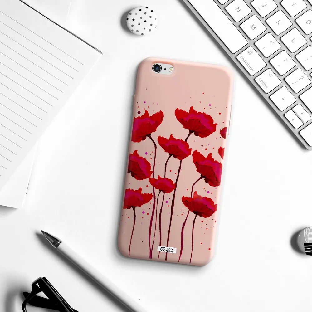 Red Fashion Flower Apple iPhone 6S Silicone pastel pink Case