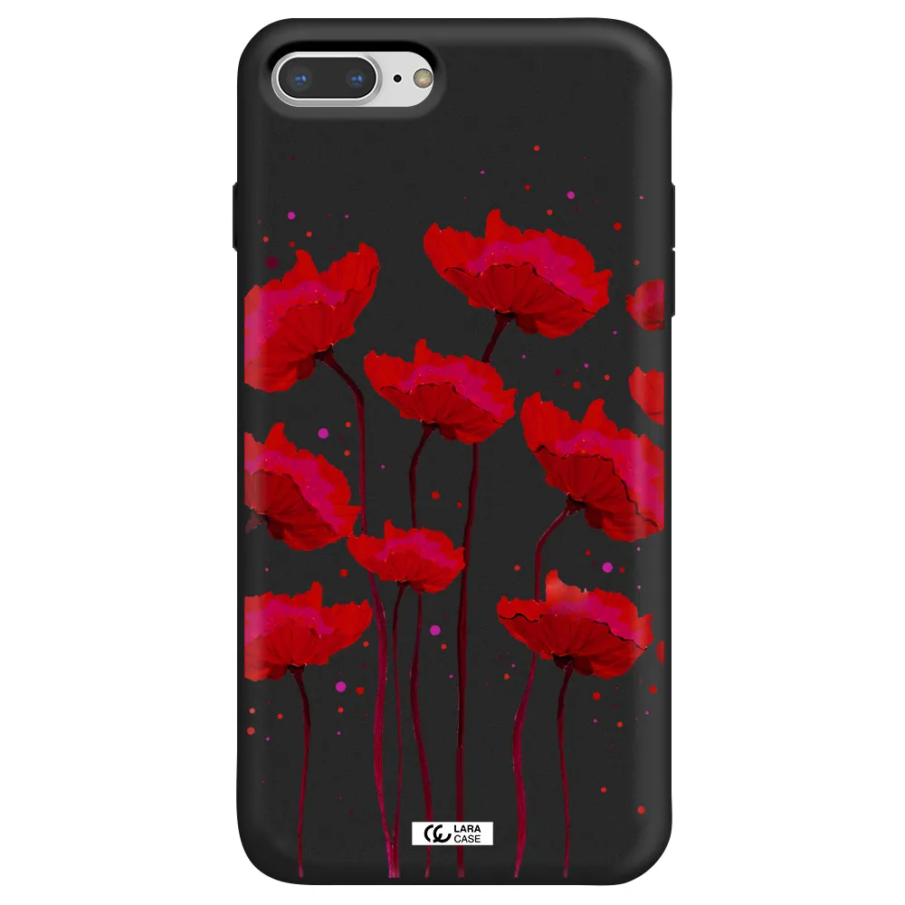 Red Fashion Flower Apple iPhone 7 plus Silicone black Case