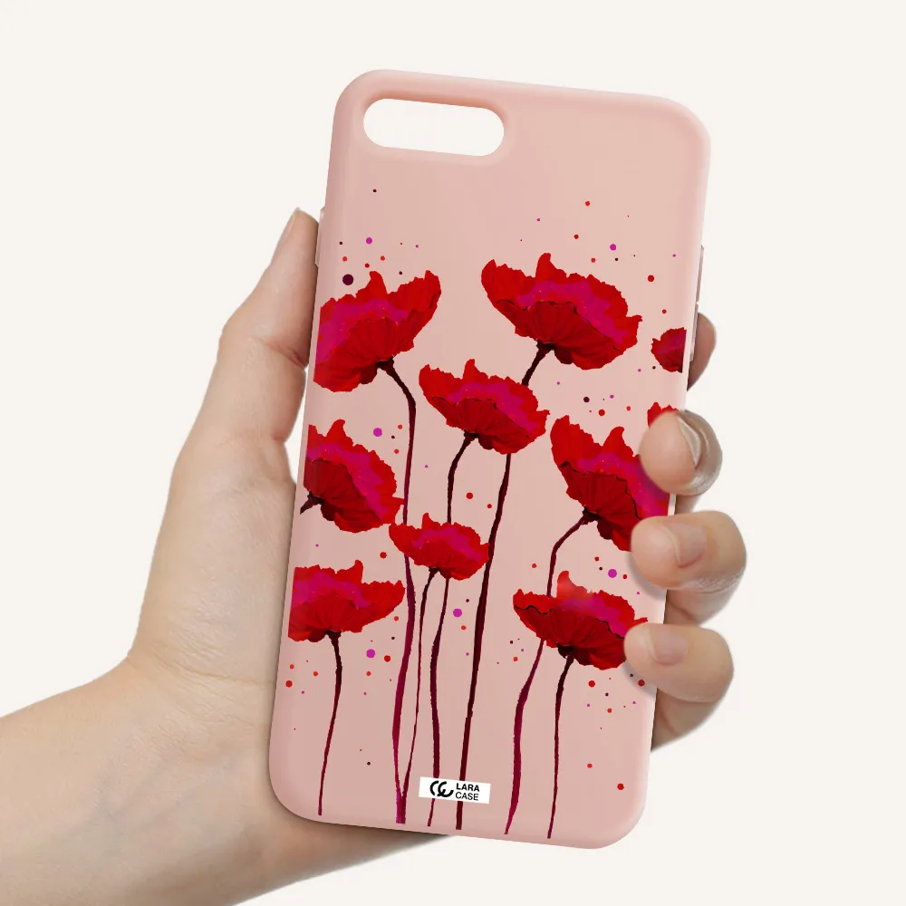Red Fashion Flower Apple iPhone 7 plus Silicone pastel pink Case