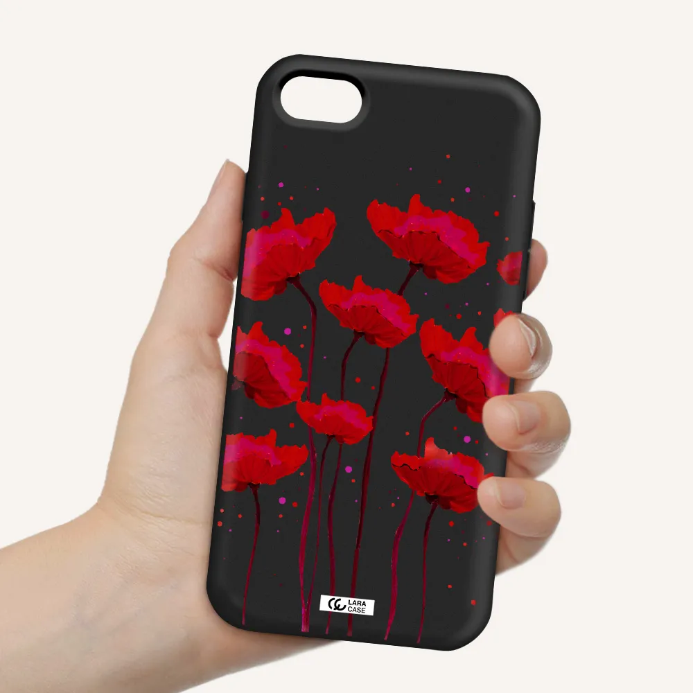 Red Fashion Flower Apple iPhone 7 Silicone black Case