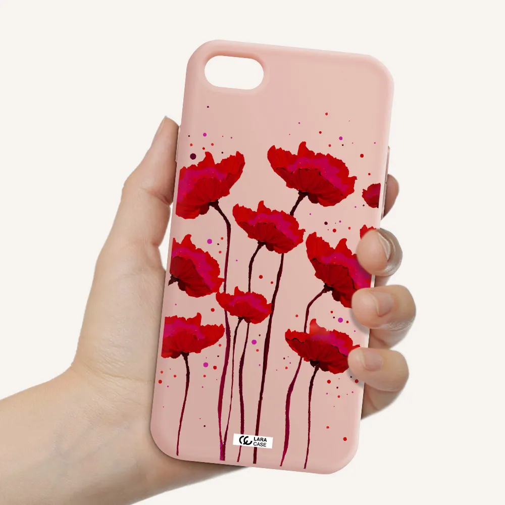 Red Fashion Flower Apple iPhone 7 Silicone pastel pink Case
