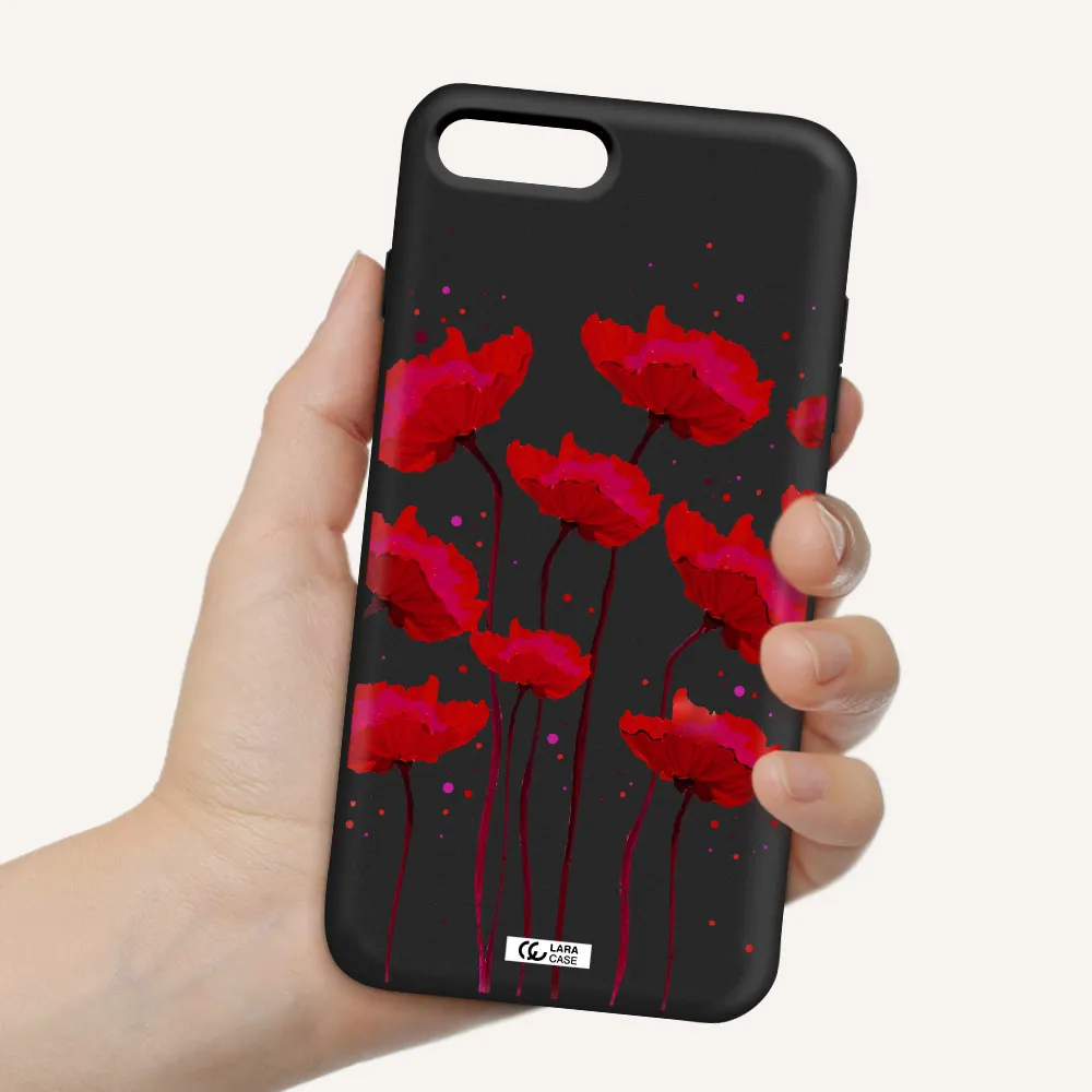 Red Fashion Flower Apple iPhone 8 plus Silicone black Case