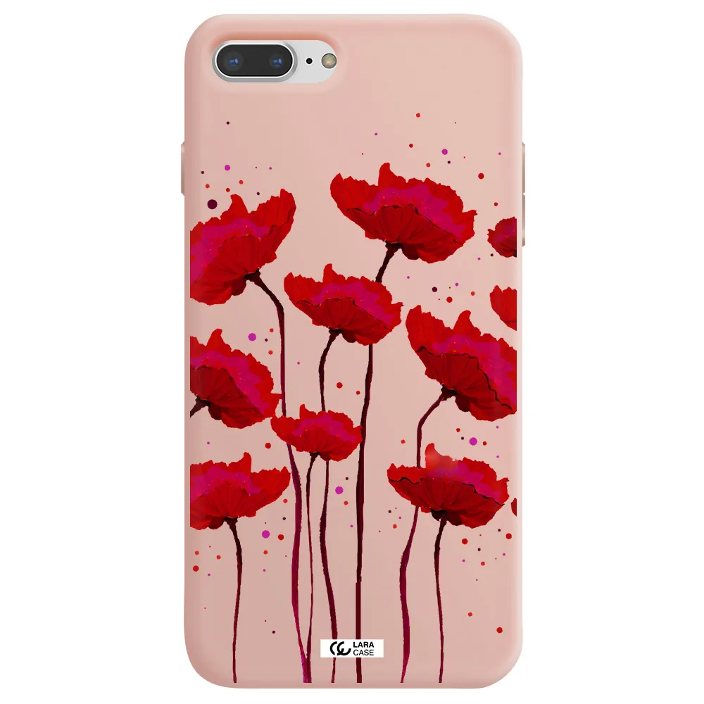 Red Fashion Flower Apple iPhone 8 plus Silicone pastel pink Case