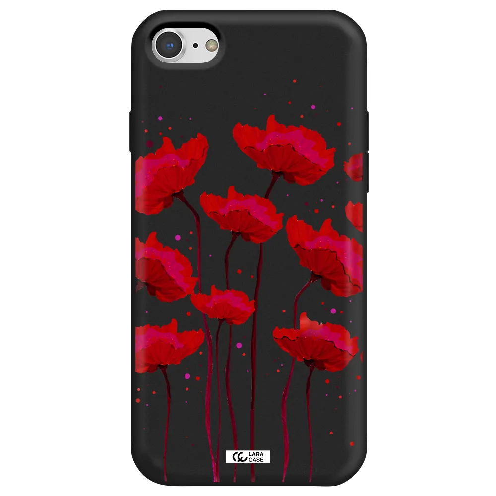 Red Fashion Flower Apple iPhone 8 Silicone black Case
