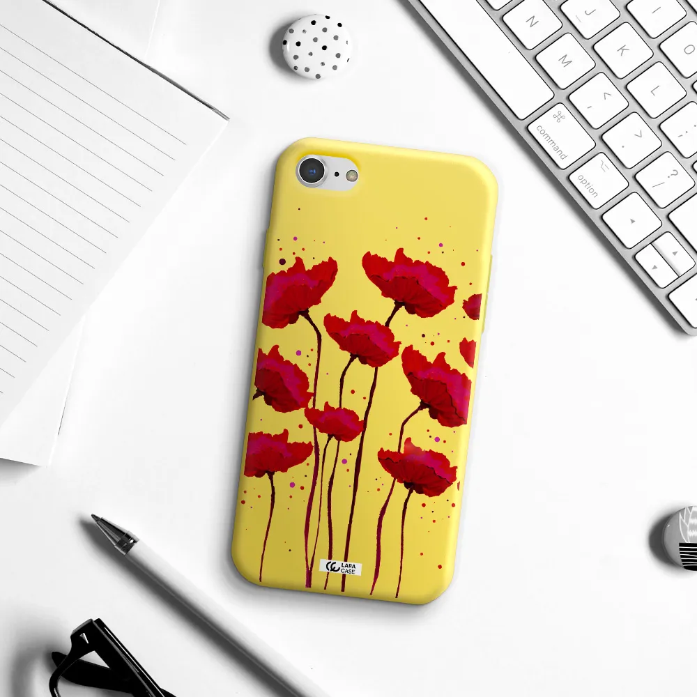 Red Fashion Flower Apple iPhone 8 Silicone canary yellow Case