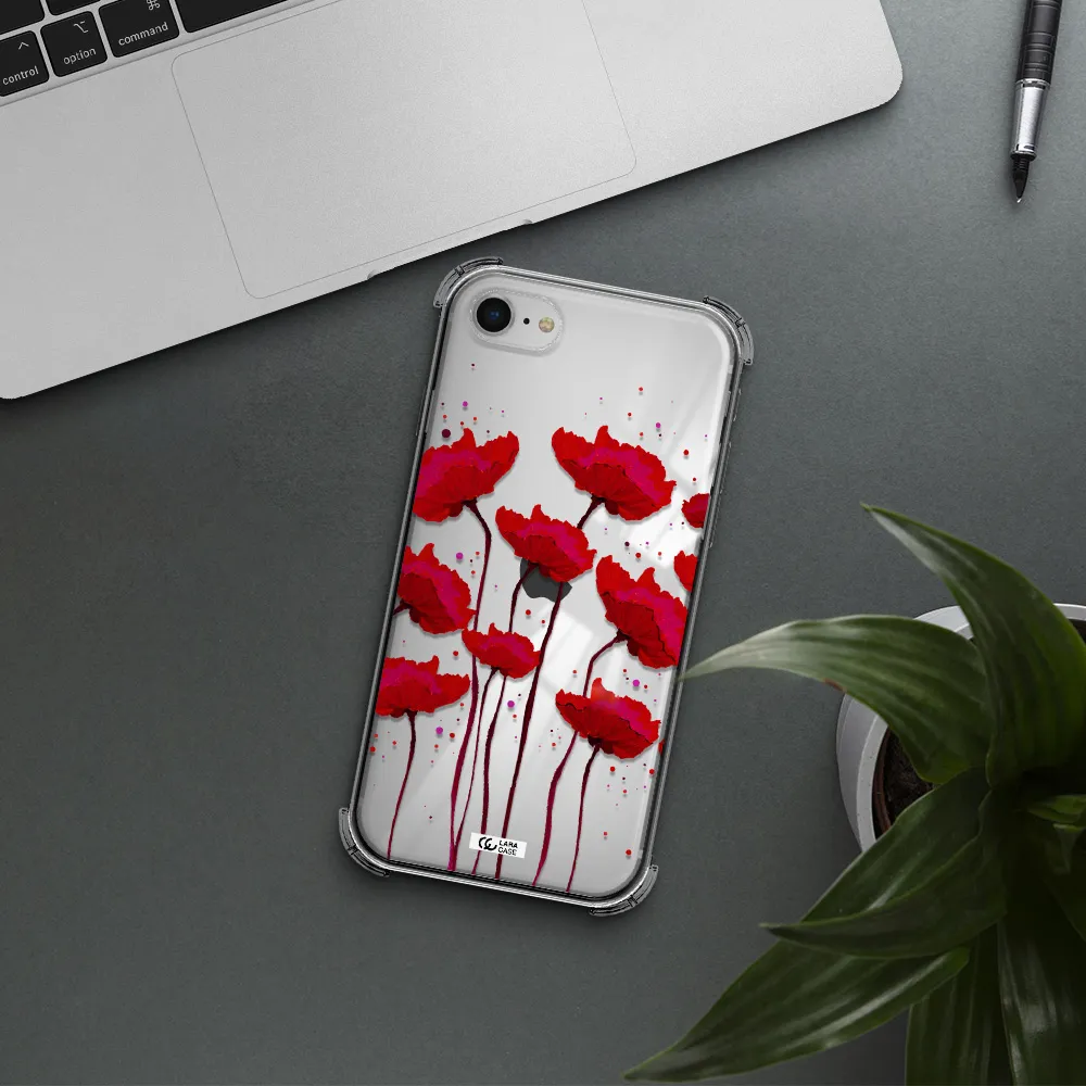 Red Fashion Flower Apple iPhone se 2020 Clear PC Case