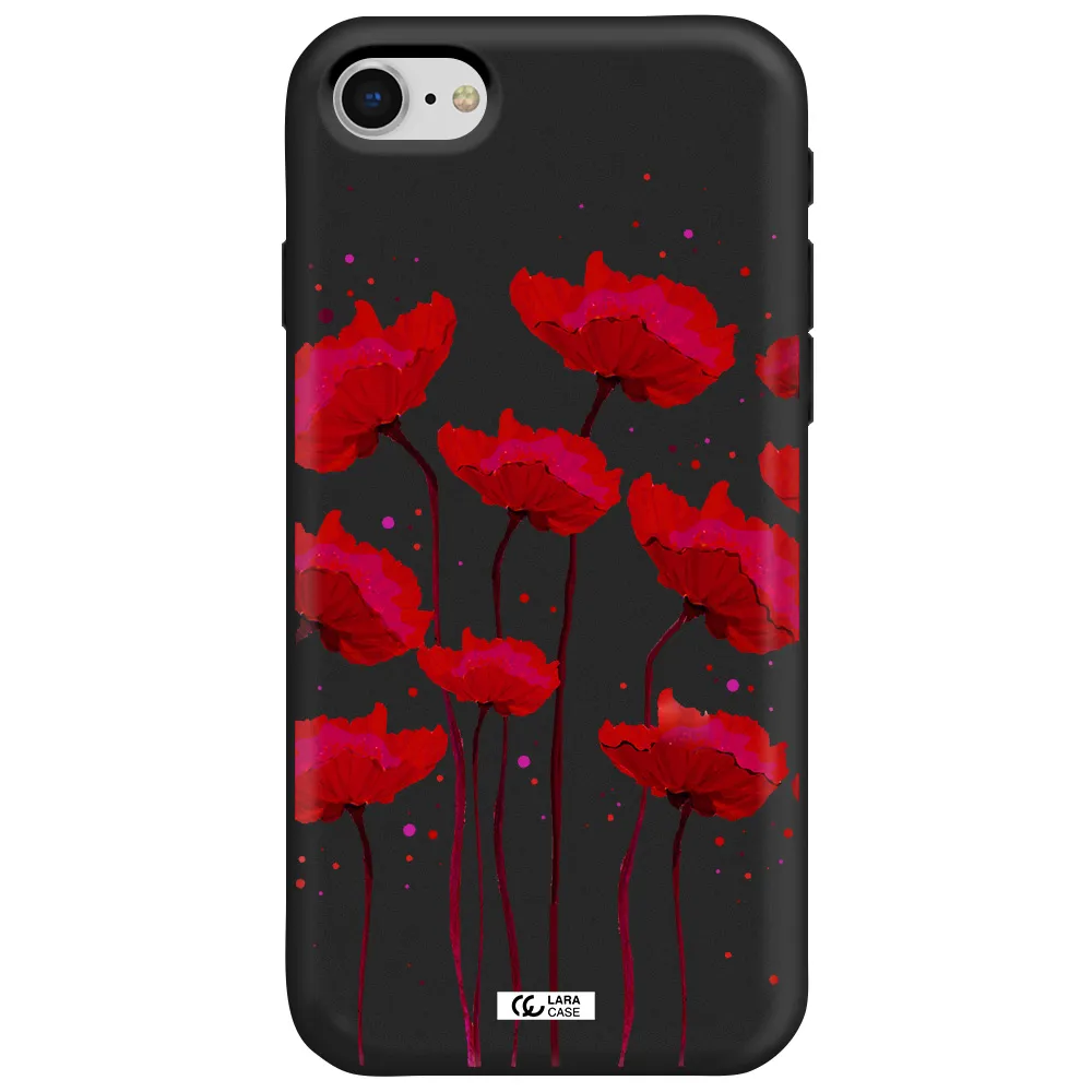 Red Fashion Flower Apple iPhone se 2020 Silicone black Case