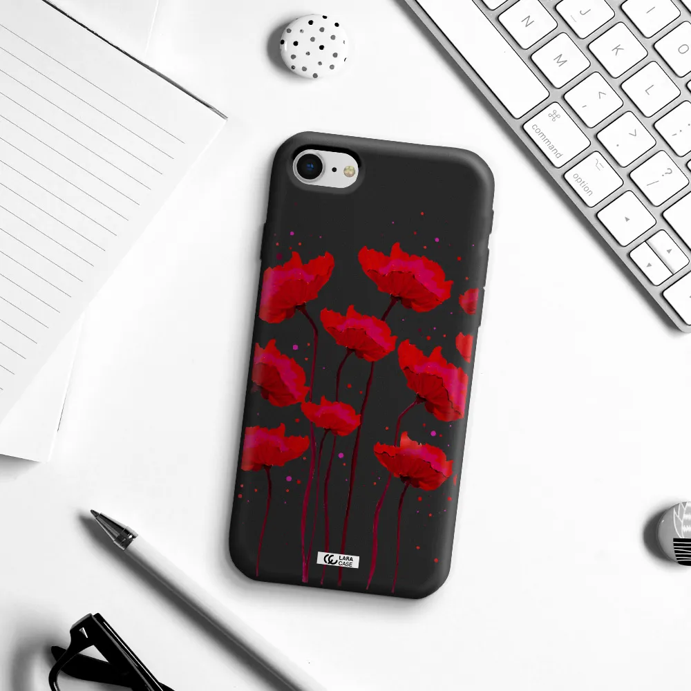 Red Fashion Flower Apple iPhone se 2020 Silicone black Case