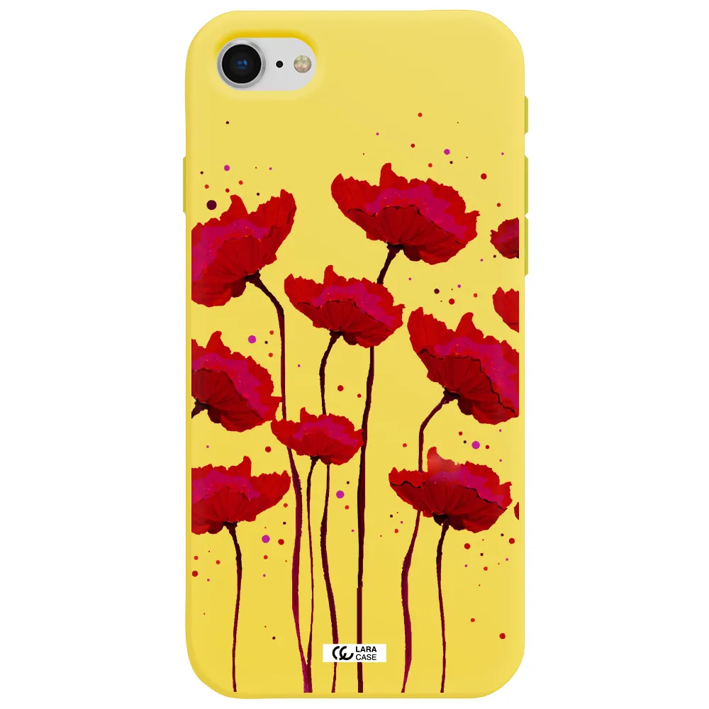 Red Fashion Flower Apple iPhone se 2020 Silicone canary yellow Case