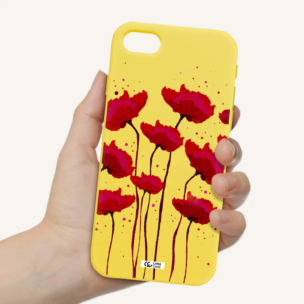 Red Fashion Flower Apple iPhone se 2020 Silicone canary yellow Case