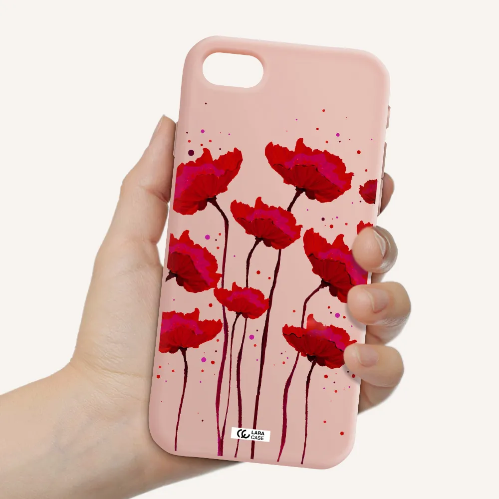 Red Fashion Flower Apple iPhone se 2020 Silicone pastel pink Case