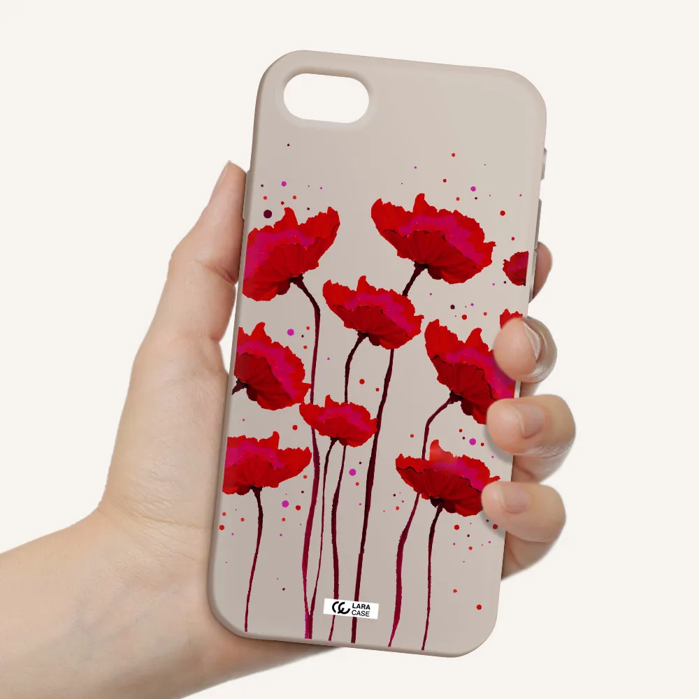 Red Fashion Flower Apple iPhone se 2020 Silicone Stone Case