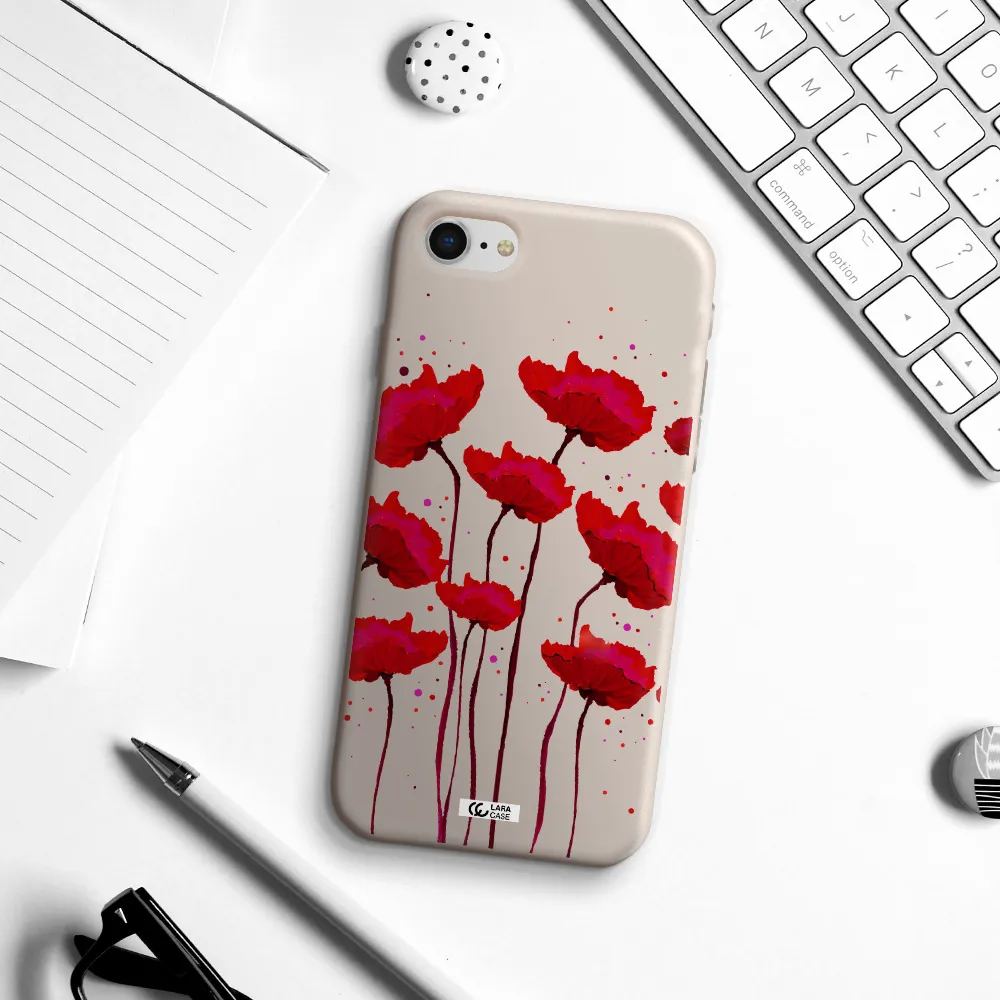 Red Fashion Flower Apple iPhone se 2020 Silicone Stone Case