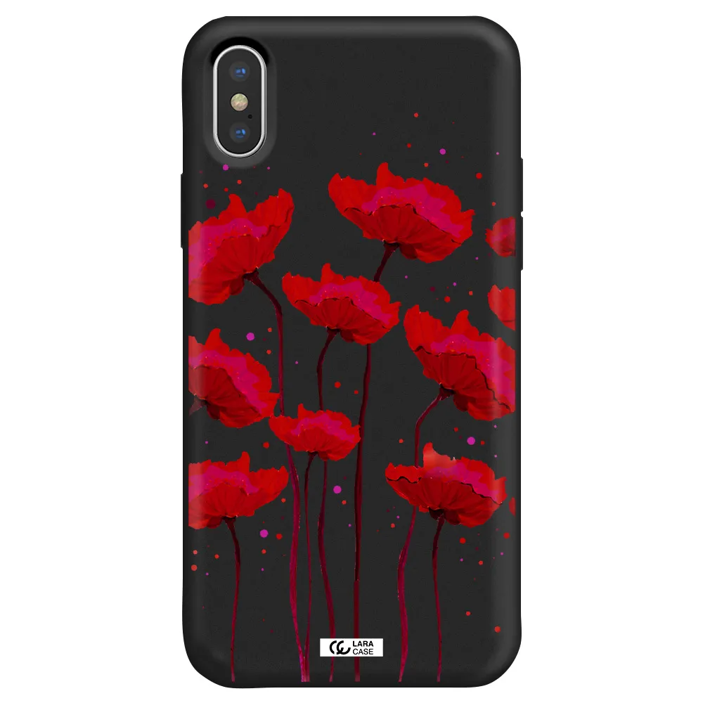 Red Fashion Flower Apple iPhone X Silicone black Case