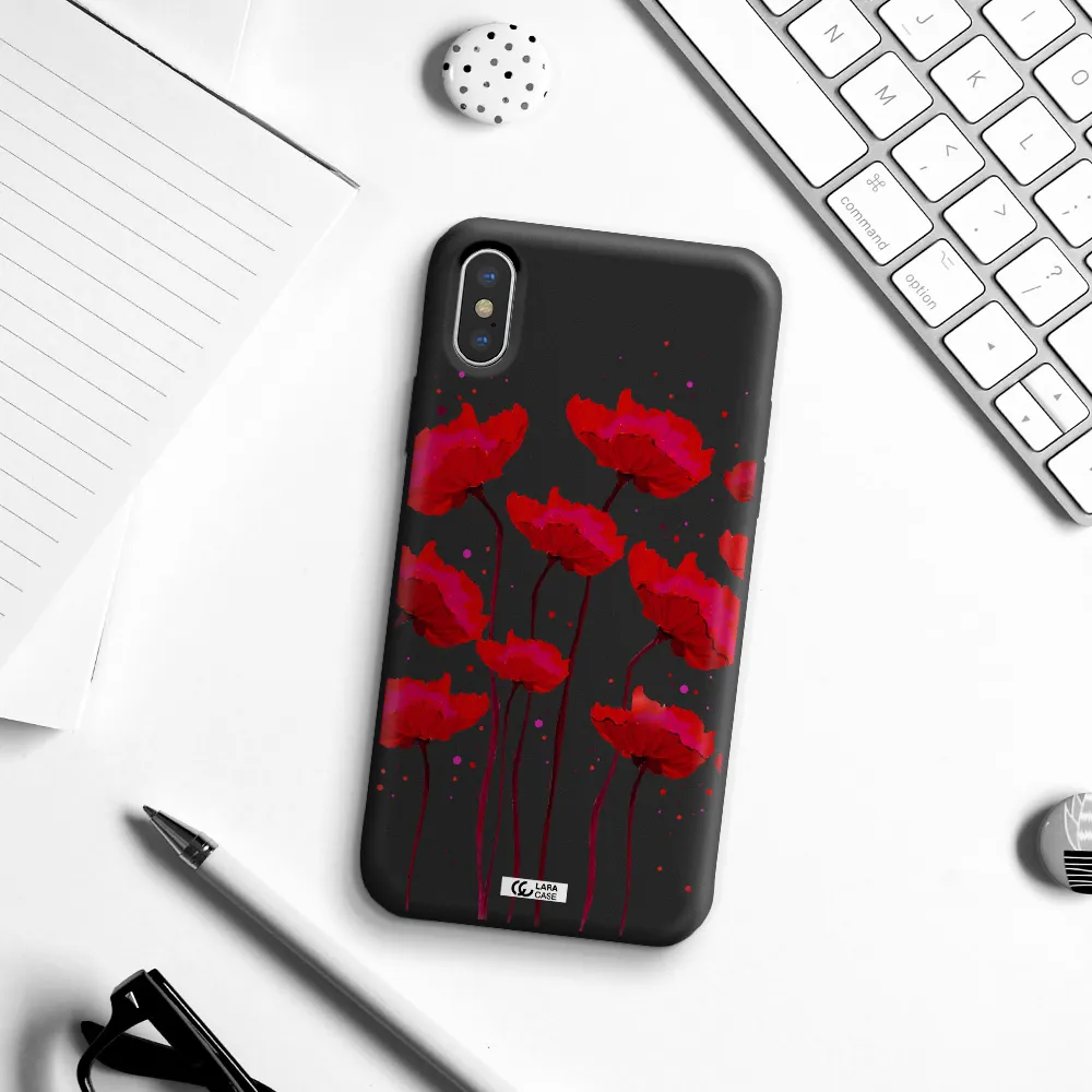 Red Fashion Flower Apple iPhone X Silicone black Case