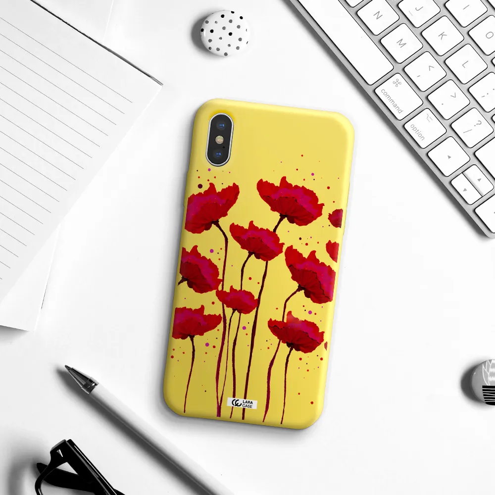 Red Fashion Flower Apple iPhone X Silicone canary yellow Case
