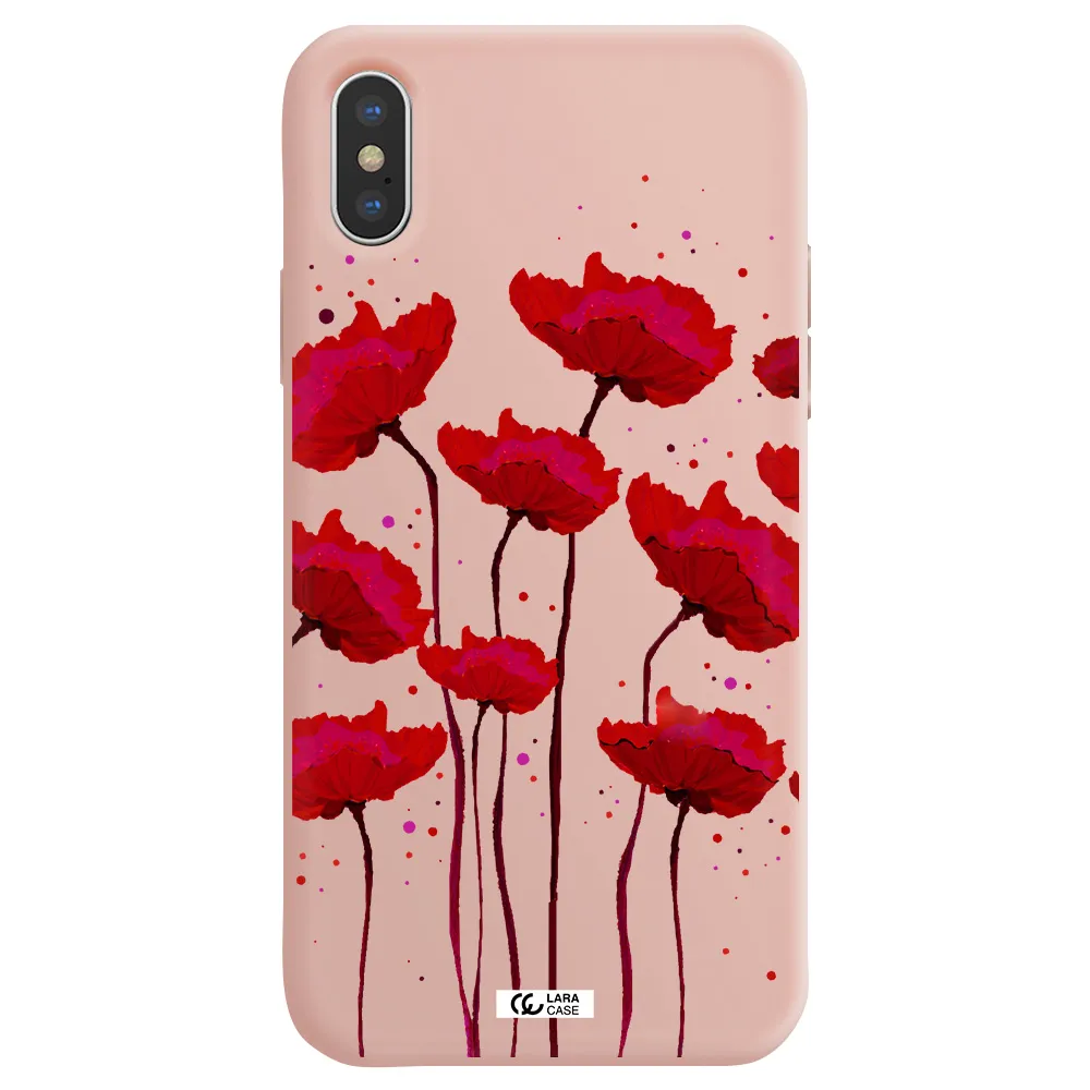 Red Fashion Flower Apple iPhone X Silicone pastel pink Case