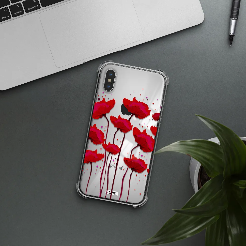 Red Fashion Flower Apple iPhone XS Clear PC Case