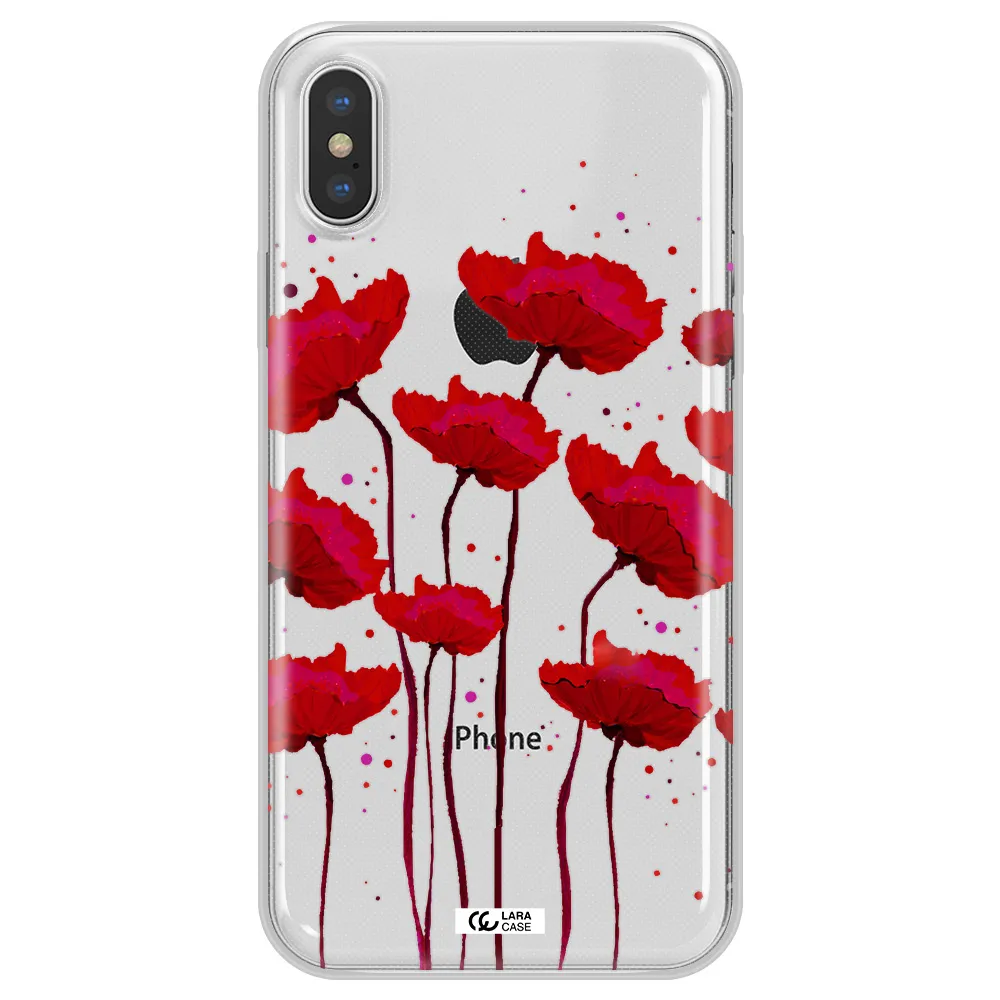 Red Fashion Flower Apple iPhone XS Clear TPU Case
