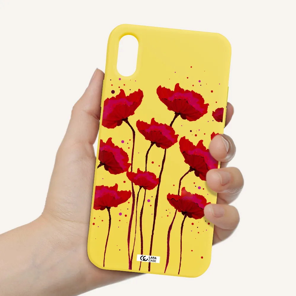 Red Fashion Flower Apple iPhone XS Silicone canary yellow Case