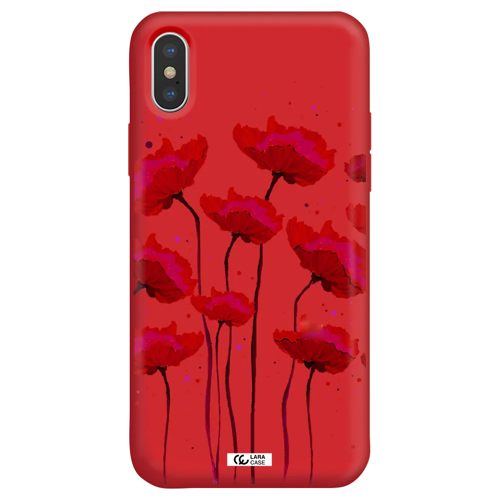 Red Fashion Flower Apple iPhone XS Silicone Imperial Red Case