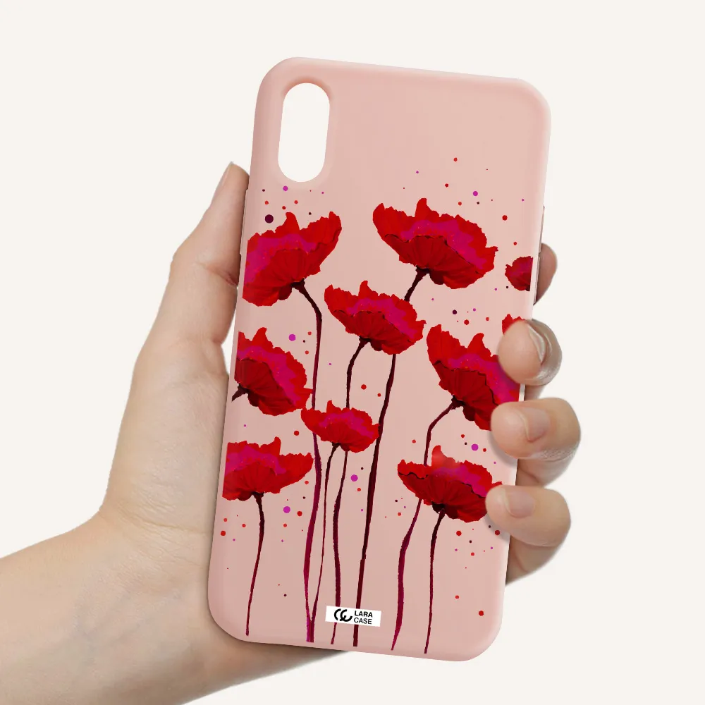 Red Fashion Flower Apple iPhone XS Silicone pastel pink Case